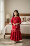 Girls Hand Painted Gharara Set - Red
