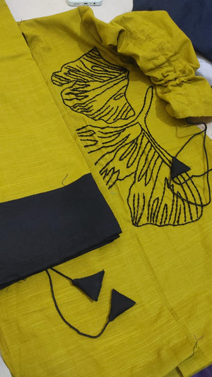 Girls Khaddar Hand Embroided Co-ord Set 2pc - Mustard