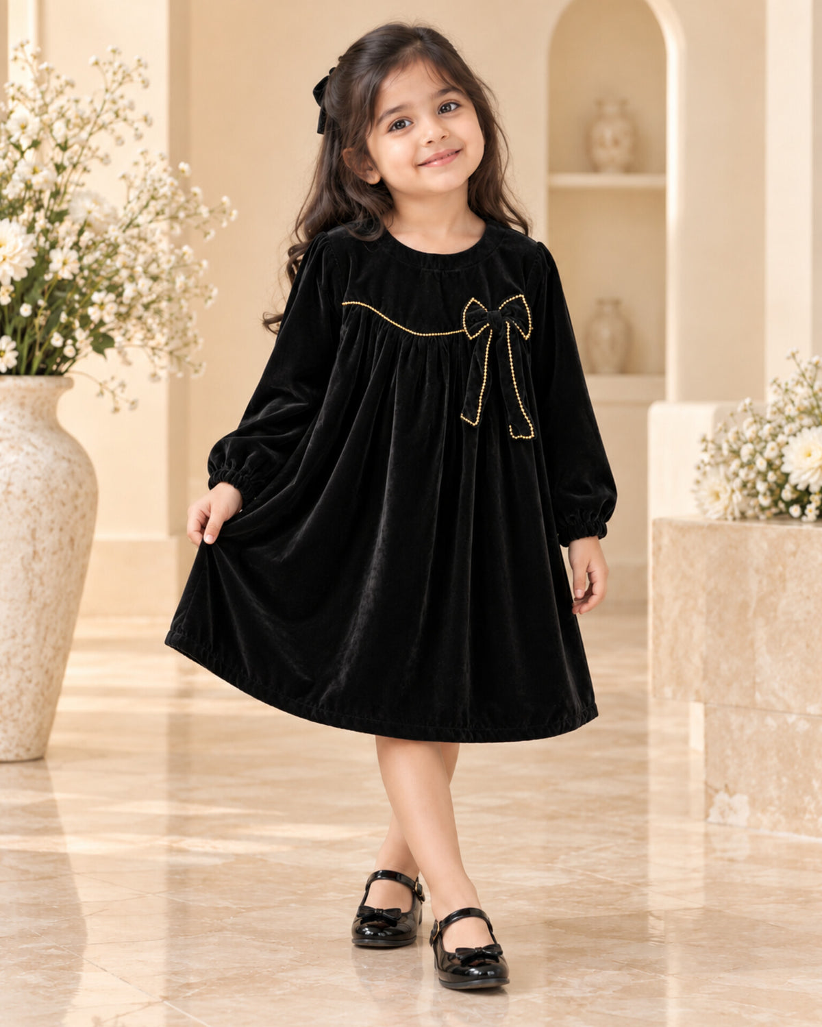 Girls Velvet Black Frock
