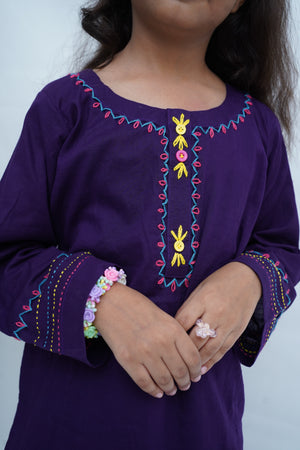 Girls Hand Embrioded Co-ord  Set - Voilet