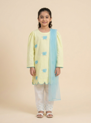 Girls Lime Sheep Embellished Set - 3pc