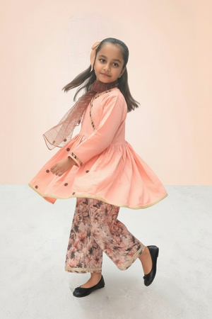 Girls Peach Blossom Angrakha Set - 3pc