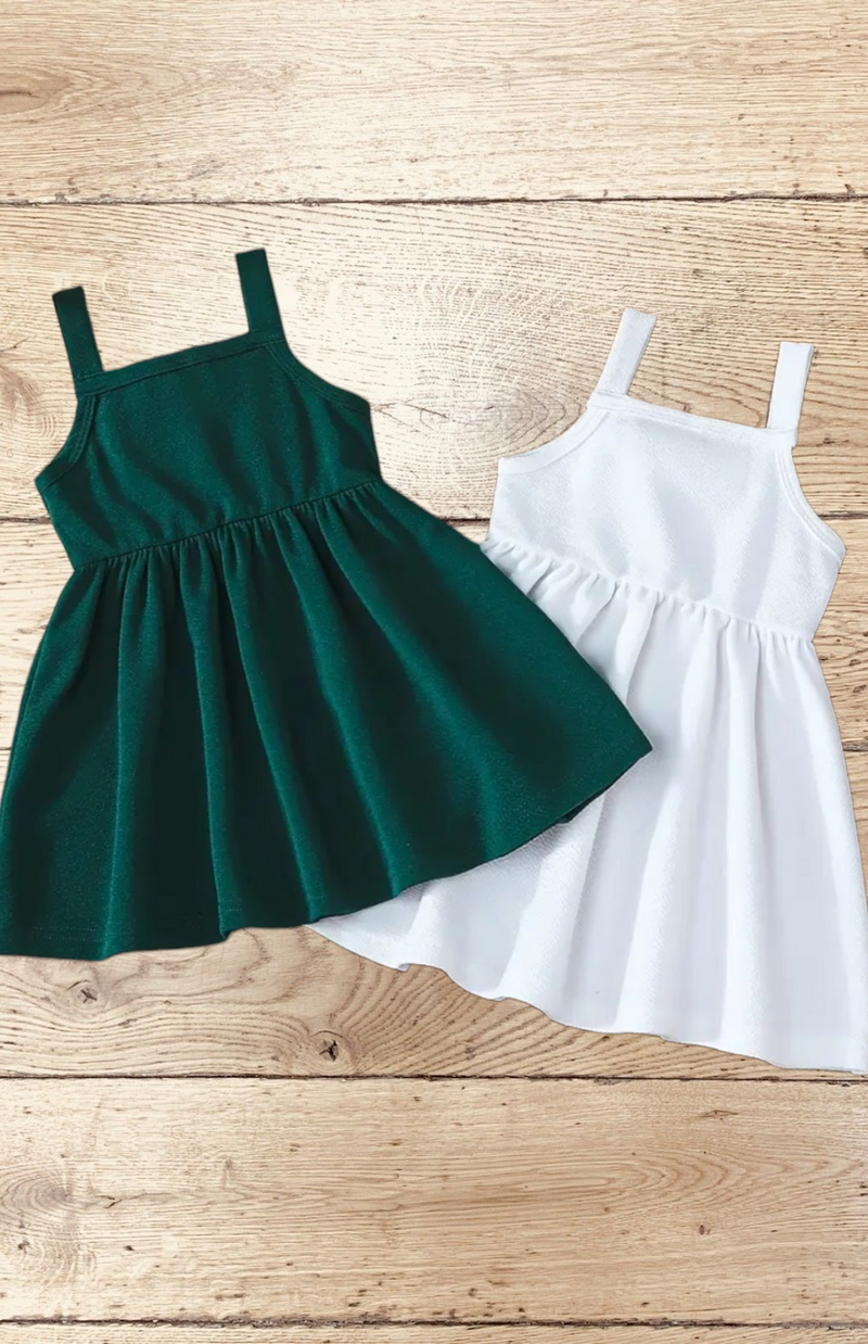 Girls Azadi Green and White Frock - Set of 2