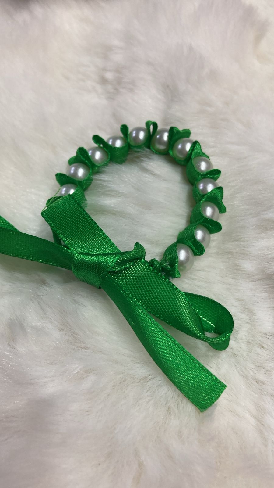 Girls Beaded Azadi Ribbon Bracelet - Green