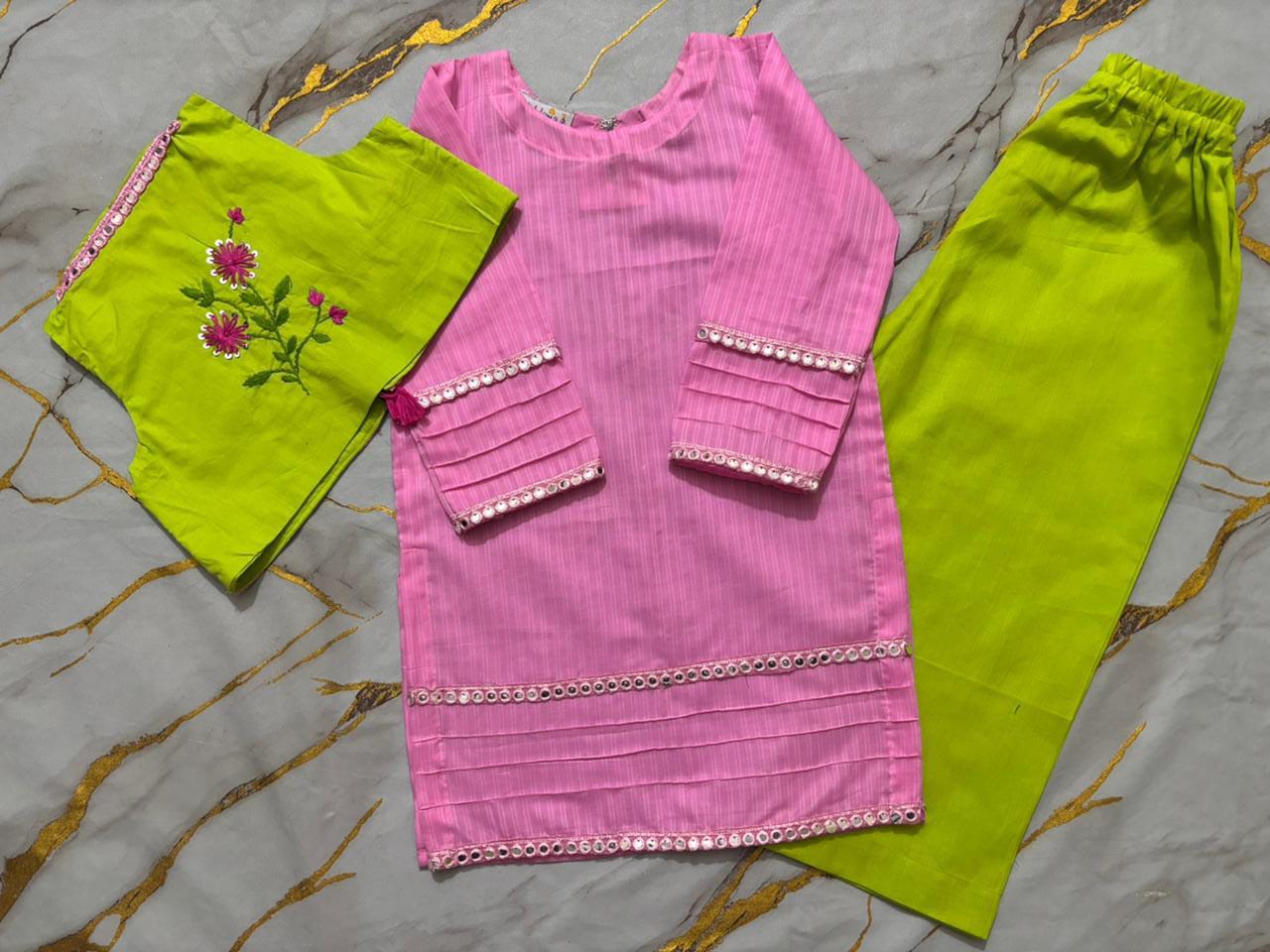 Girls Embroided Pink Charm Set