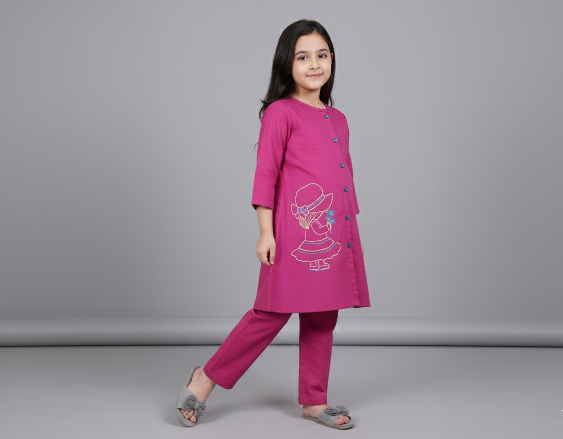 Girls Khaddar Doll Embroided Co-ord Set 2pc