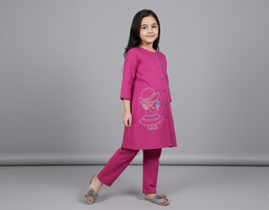 Girls Khaddar Doll Embroided Co-ord Set 2pc