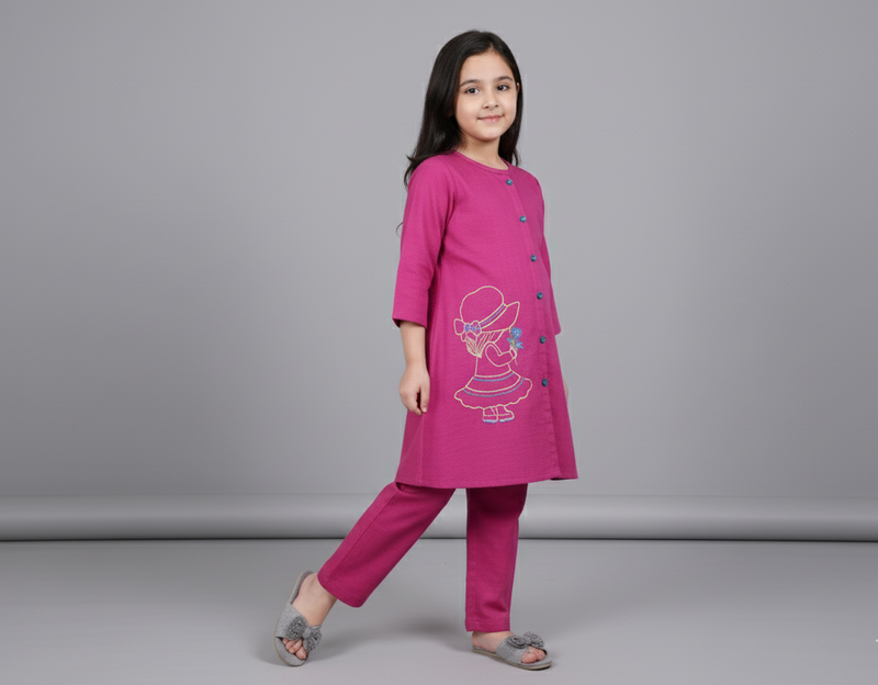 Girls Khaddar Doll Embroided Co-ord Set 2pc