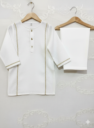 Girls Khaddar Solid Embellished Suit 2pc - White