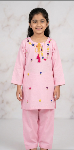 Girls Baby Pink Hand Embroided Set 2pc