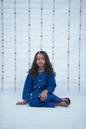 Girls Khaddar Embroided Suit -Zinc Blue