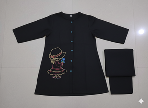 Girls Khaddar Doll Embroided Co-ord Set 2pc - Black