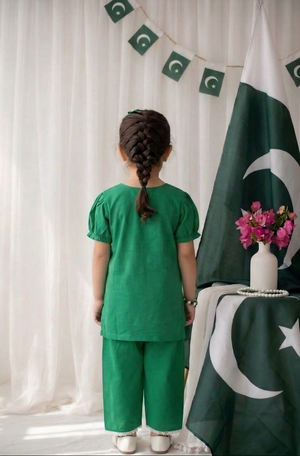 Girls Green Embroidered Suit 3pc
