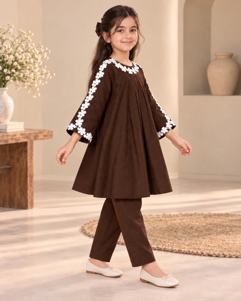 Girls Brown Khaddar Co-ord Set