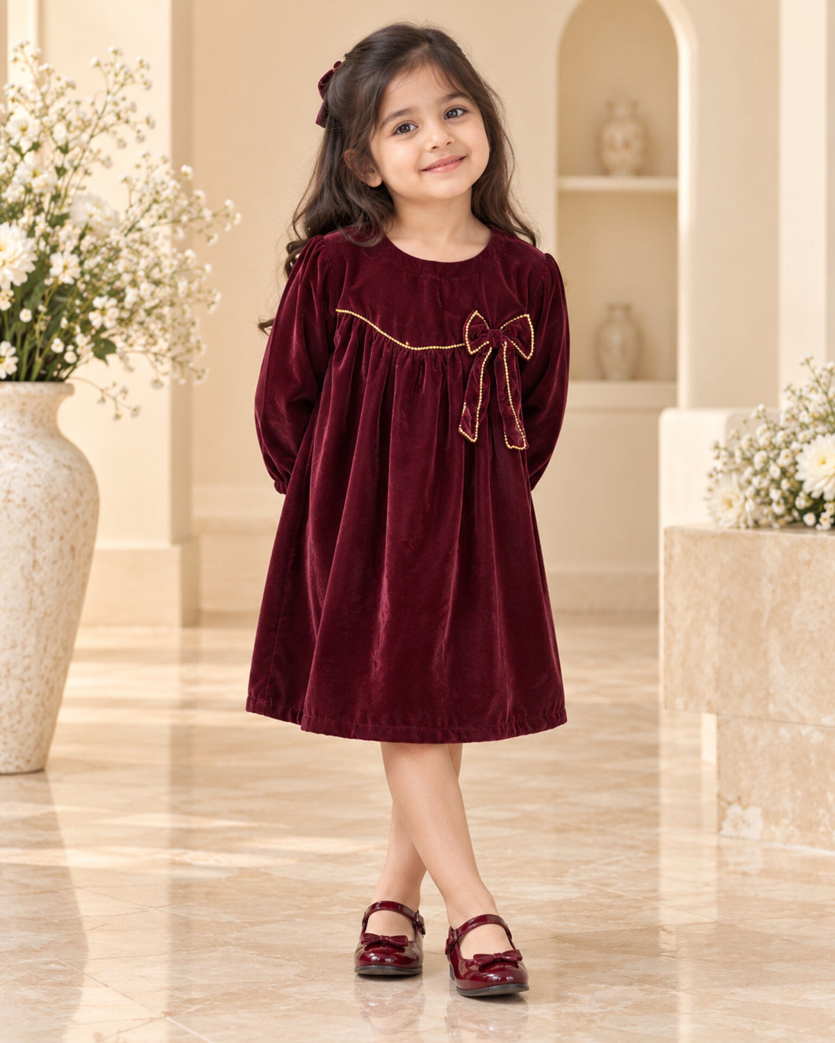 Girls Velvet Maroon Frock
