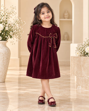 Girls Velvet Maroon Frock