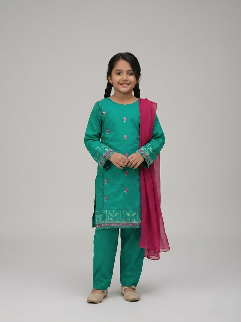 Girls Emerald Flora Embroidered Set - 3pc