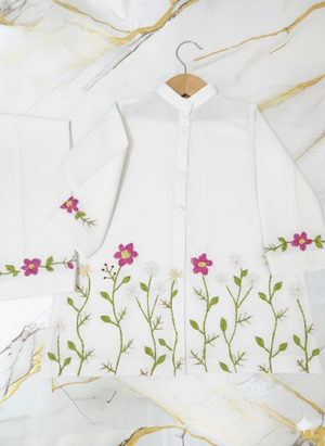 Girls Khaddar Hand Embroided 2pc - White