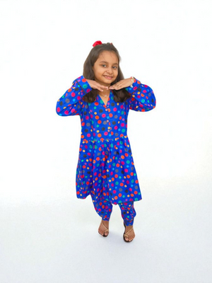 Girls Digital Print Lawn Suit 2pc - Blue Polkadot