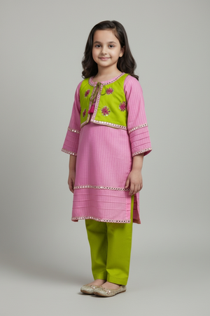 Girls Embroided Pink Charm Set