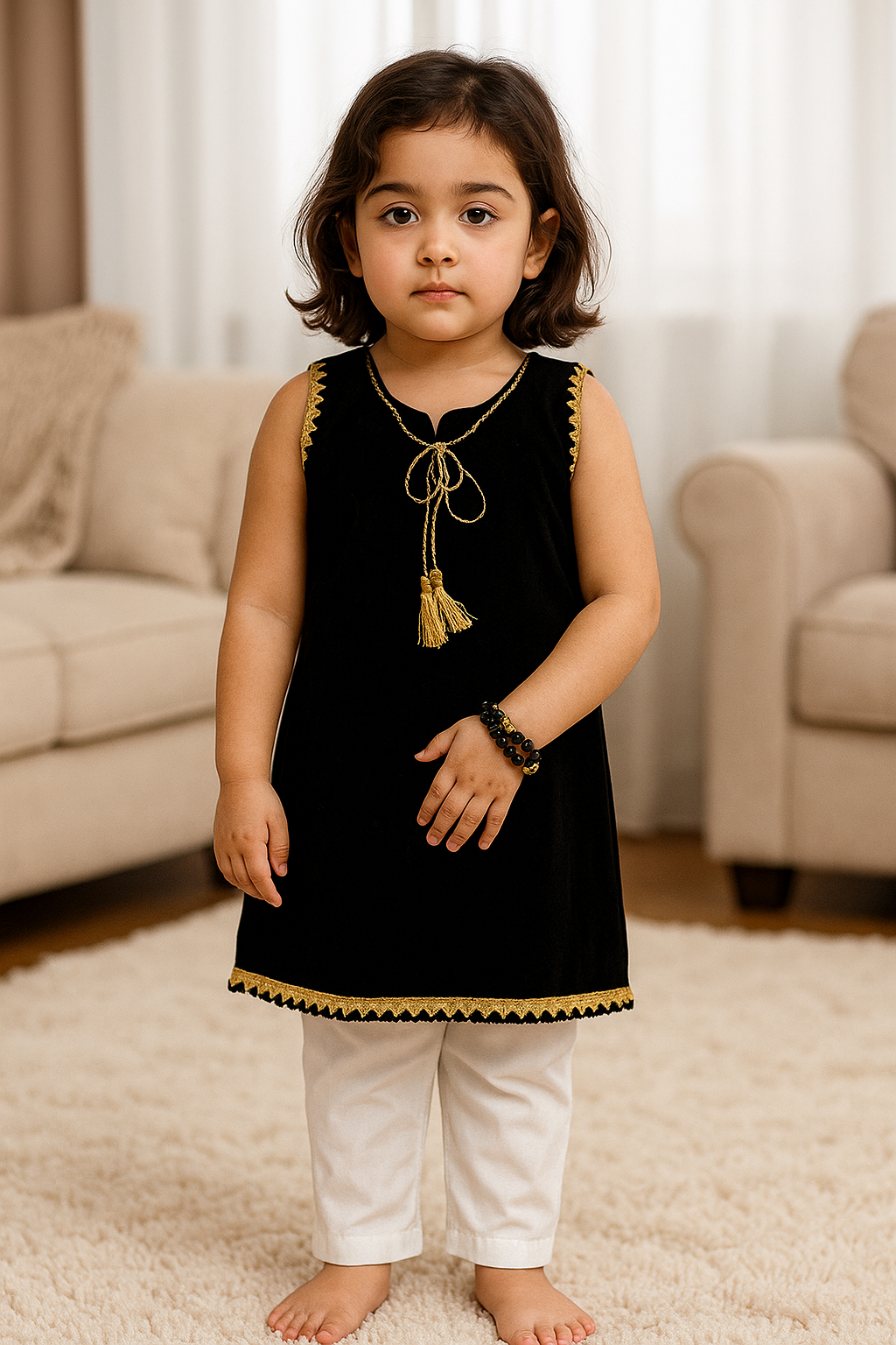 Girls Fancy Black Embelished 3pc Set