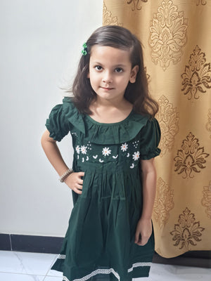 Girls Green Embroidered Frock
