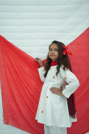 Girls Khaddar Embroided Frock Suit With Dupatta