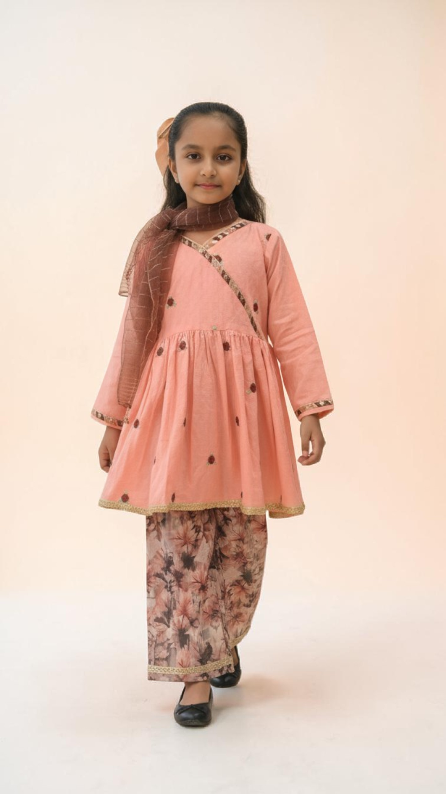 Girls Peach Blossom Angrakha Set - 3pc