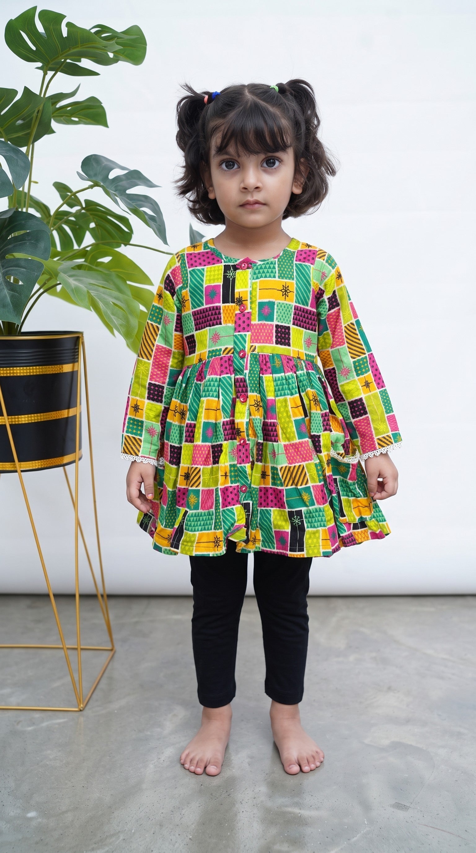 Girls Block Print Linen Frock