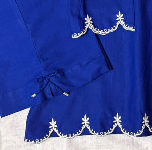 Girls Royal Blue Embroided Khaddar Co-ord Set
