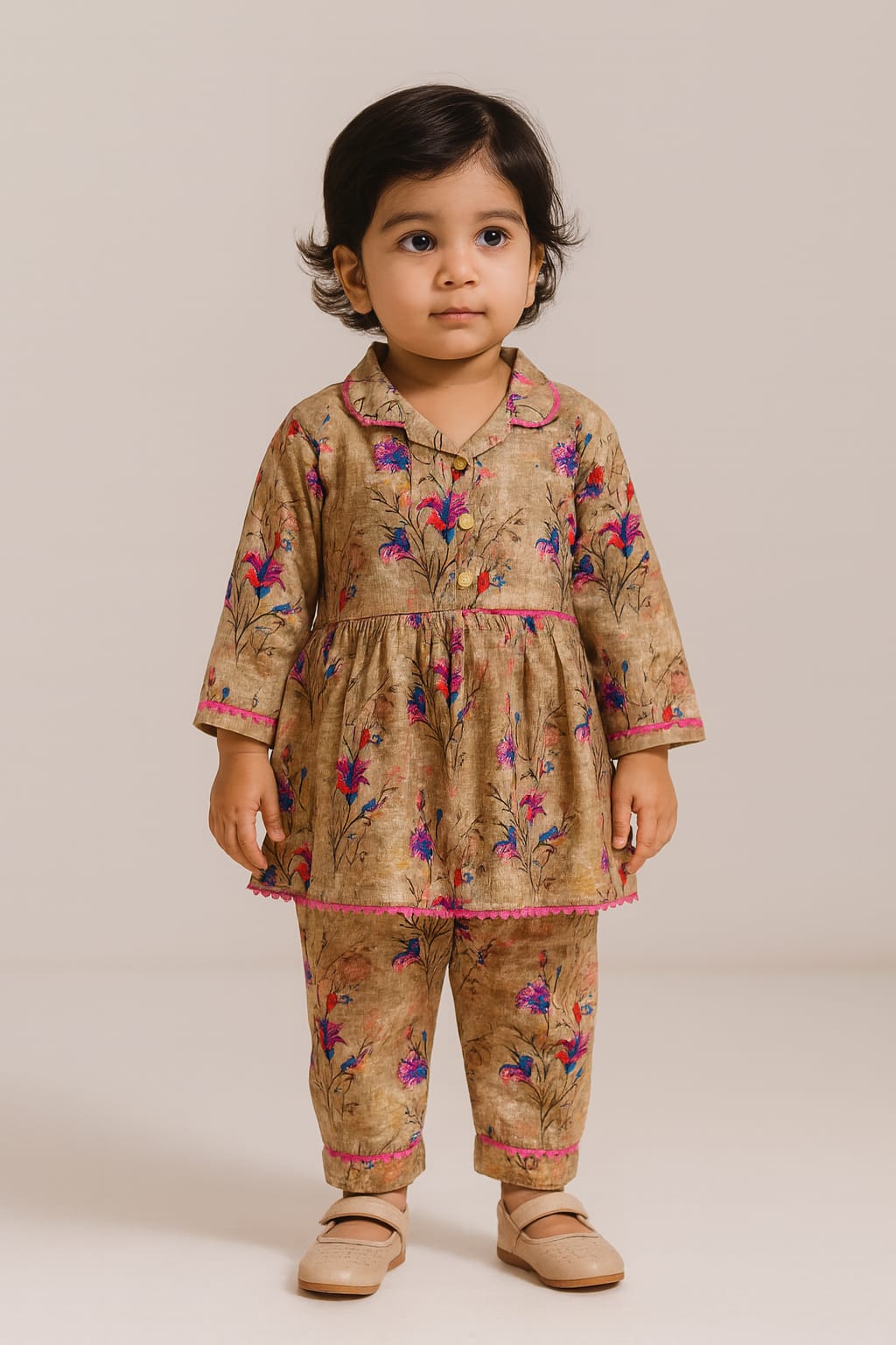 Girls Cotton Digital Print Suit 2pc
