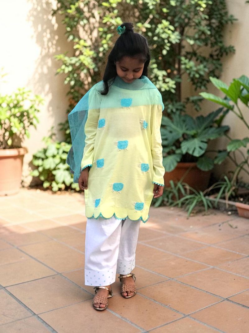 Girls Lime Sheep Embellished Set - 3pc