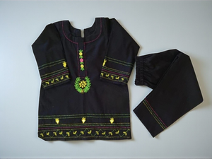 Girls Khaddar Hand Embrioded Co-ord  Set - Black