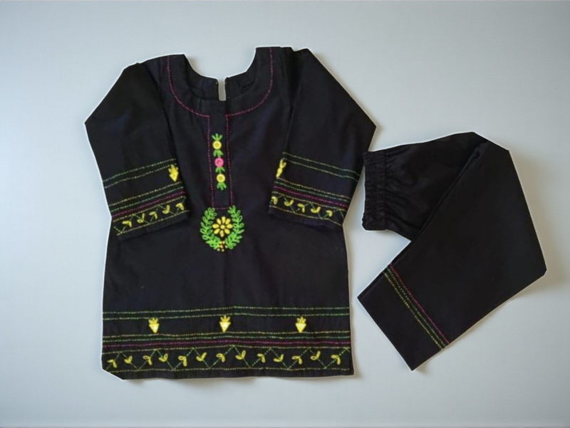 Girls Khaddar Hand Embrioded Co-ord  Set - Black