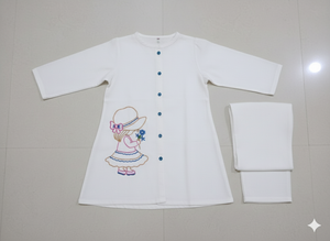 Girls Khaddar Doll Embroided Co-ord Set 2pc - White
