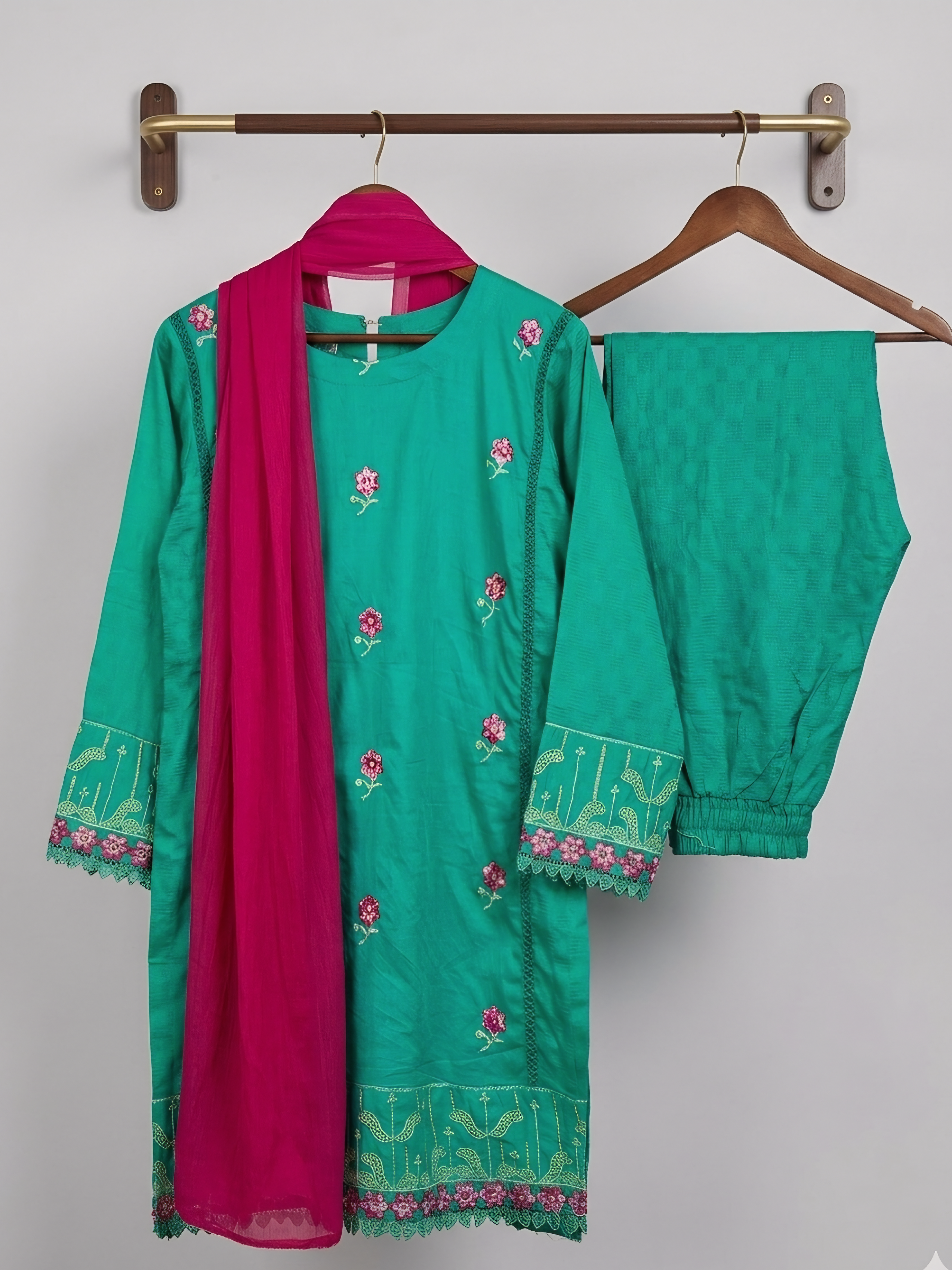 Girls Emerald Flora Embroidered Set - 3pc