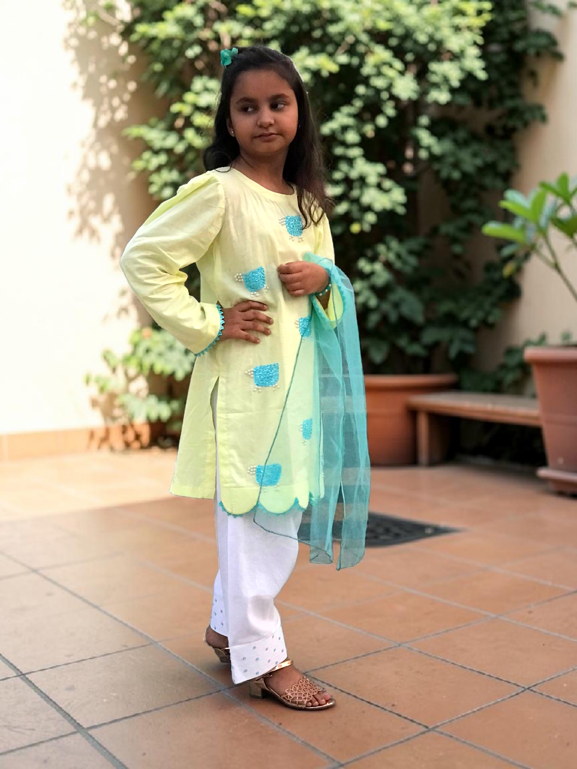 Girls Lime Sheep Embellished Set - 3pc