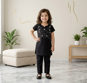 Girls Hand Embroided Suit 2pc - Black