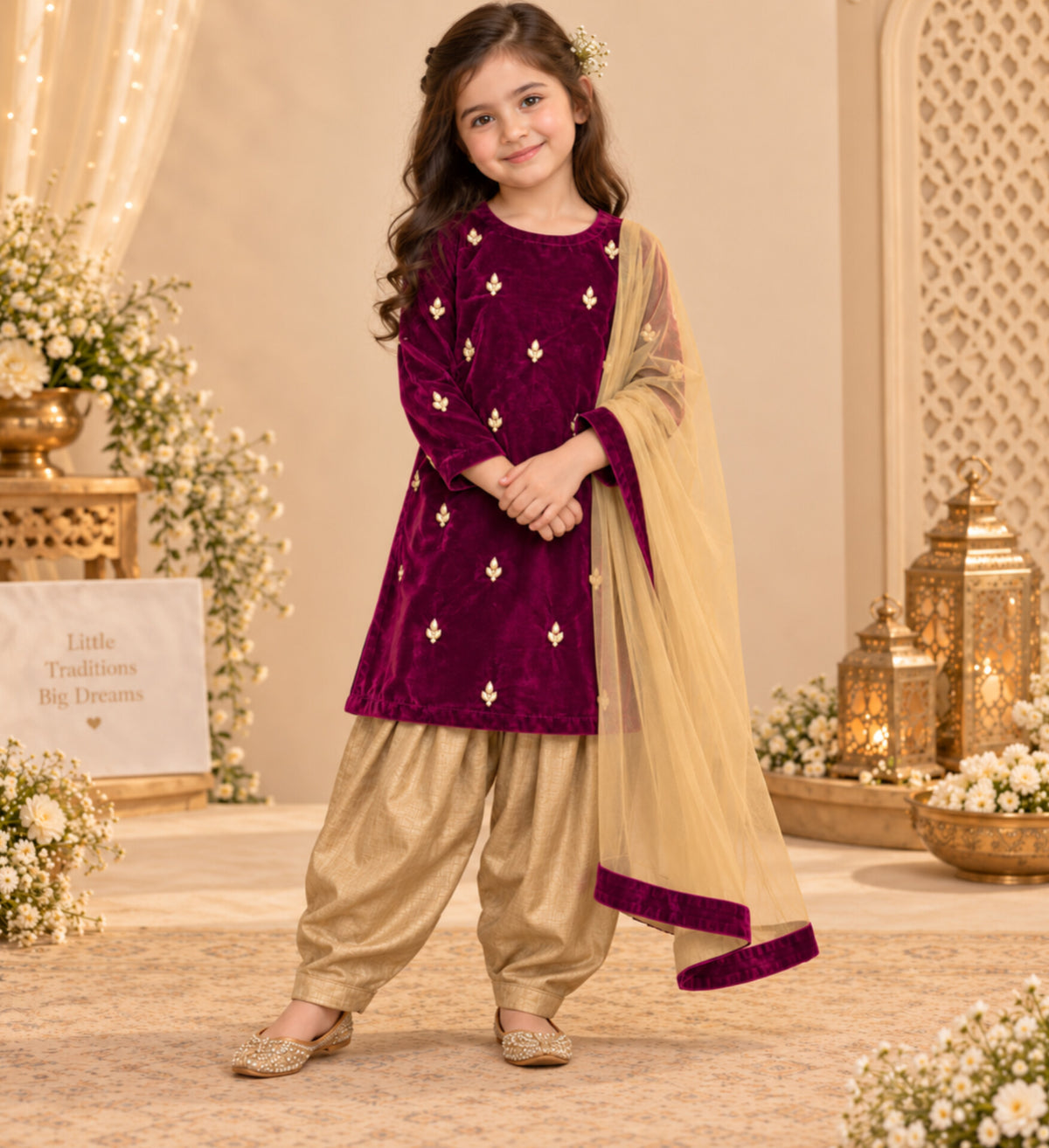 Girls Velvet Embellished 3piece Set