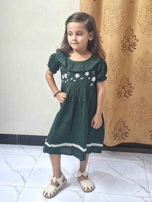Girls Green Embroidered Frock