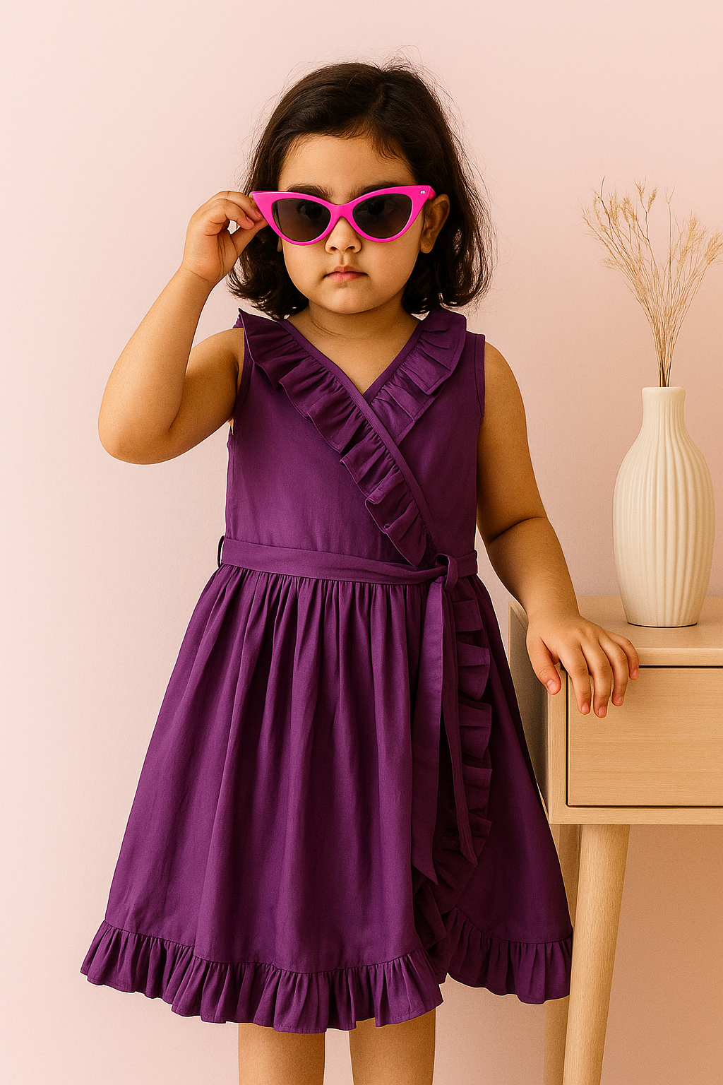 Girls Long Frill Frock - Voilet