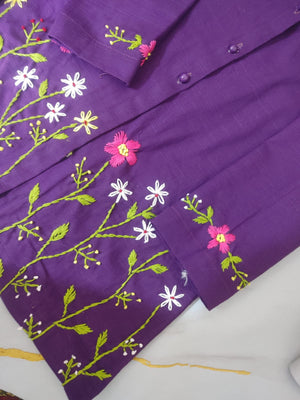 Girls Khaddar Hand Embroided 2pc - Purple
