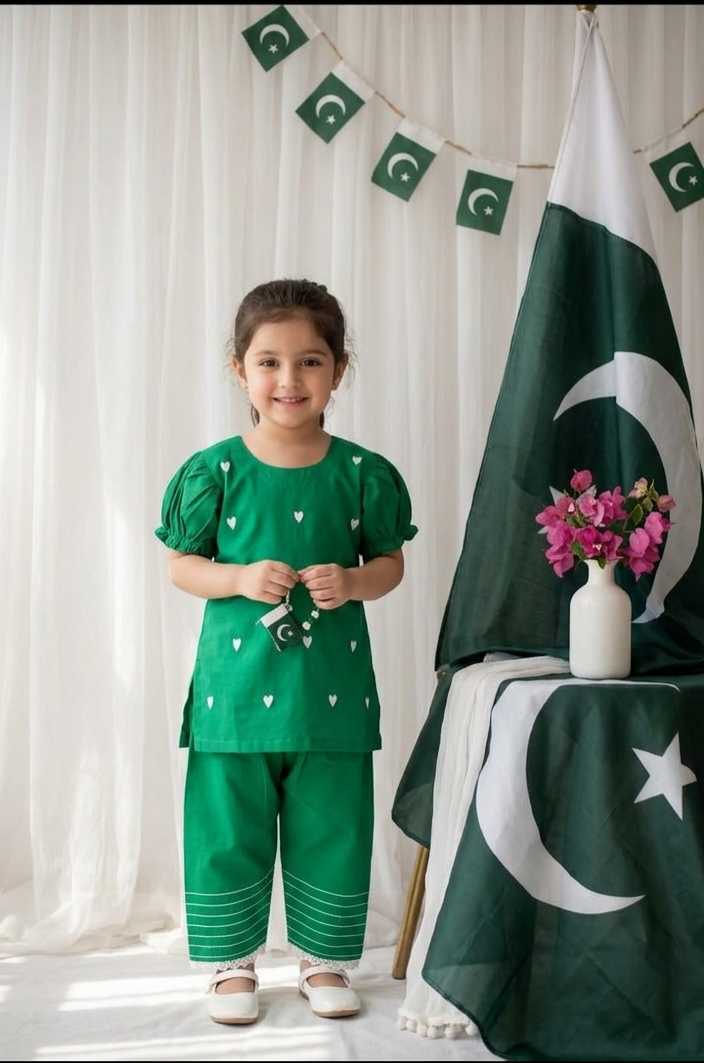 Girls Green Embroidered Suit 3pc