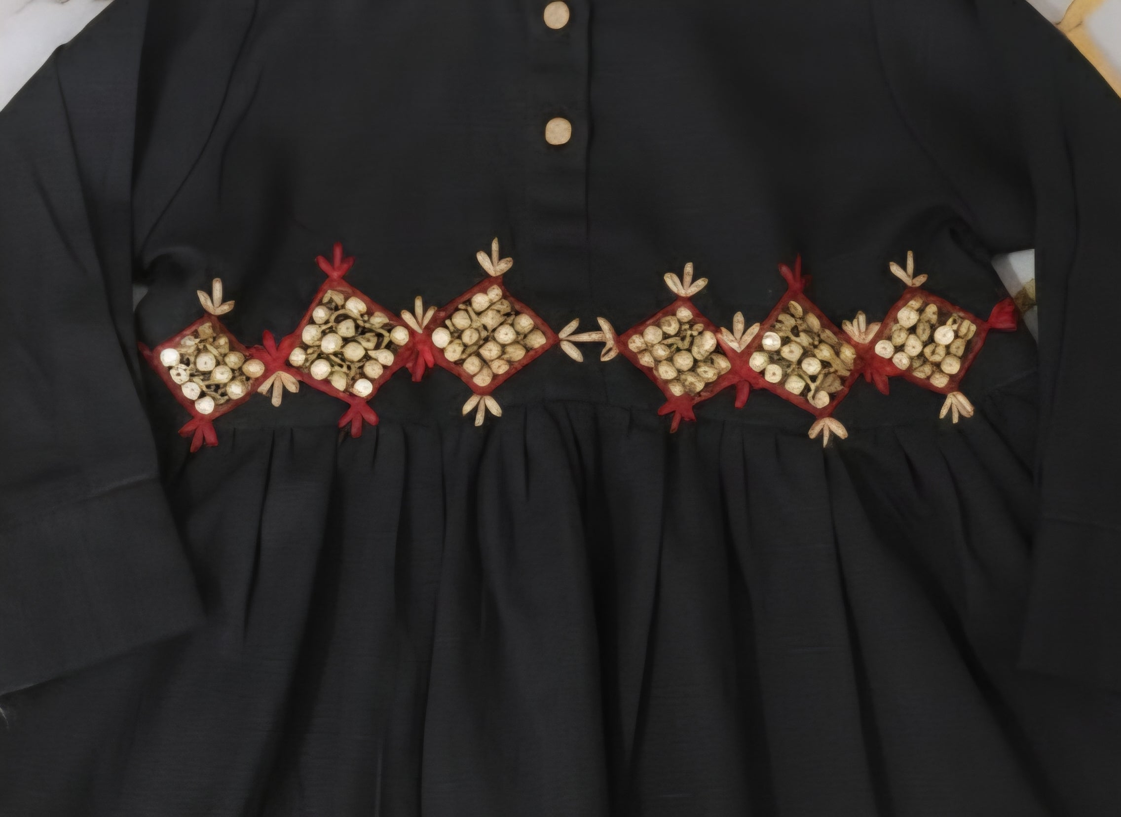 Girls Khaddar Hand Embroided Frock Set 2pc - Black