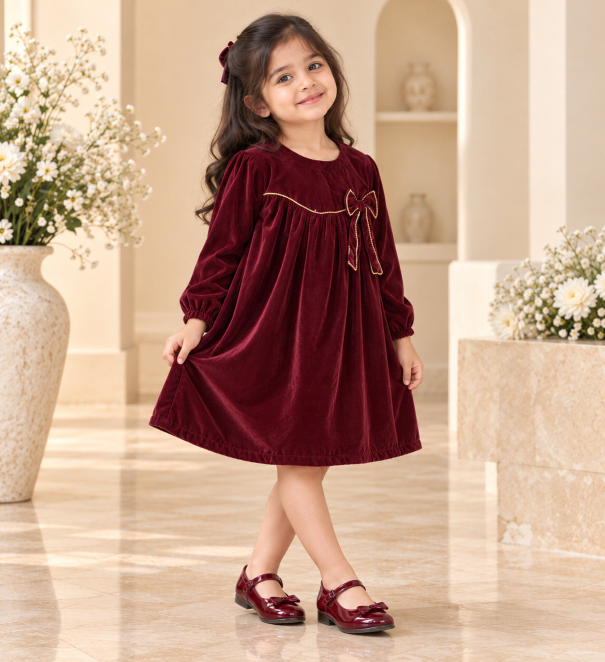 Girls Velvet Maroon Frock