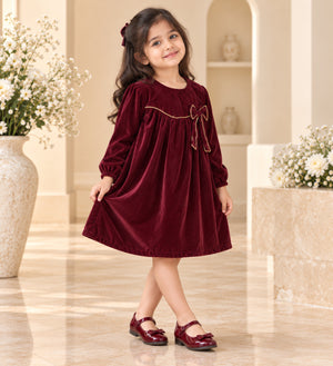 Girls Velvet Maroon Frock