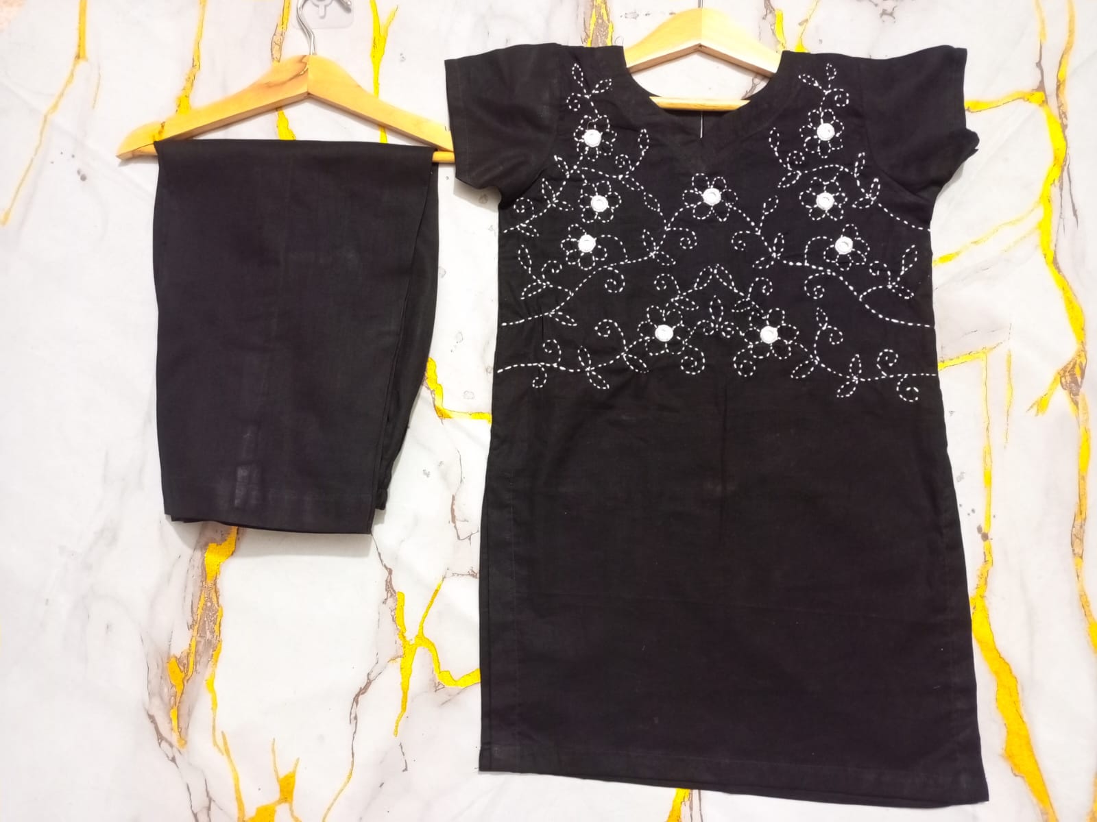 Girls Hand Embroided Suit 2pc - Black