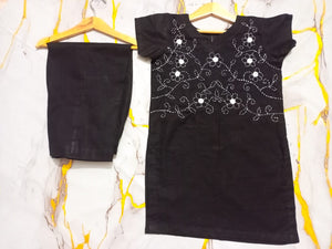 Girls Hand Embroided Suit 2pc - Black