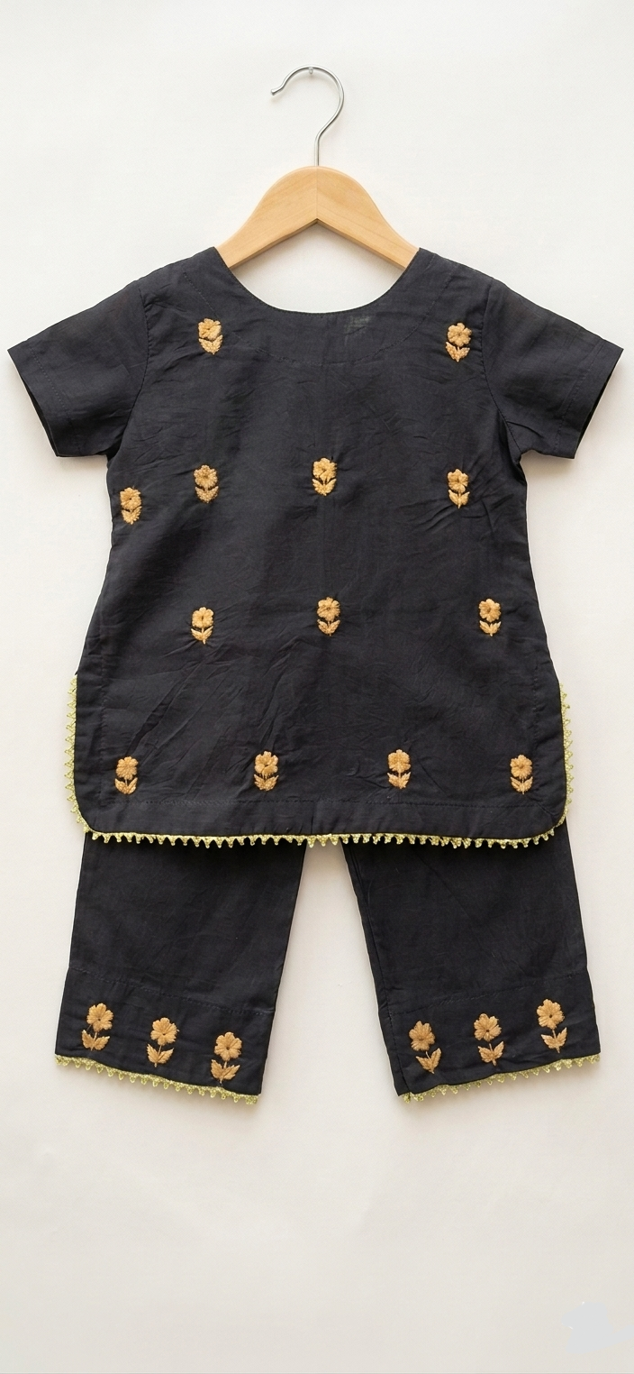 Girls Floral Embroided Suit 2pc