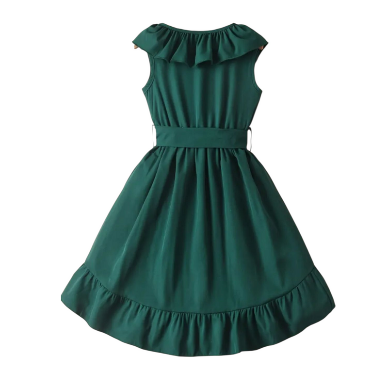 Girls Long Frill Frock - Green